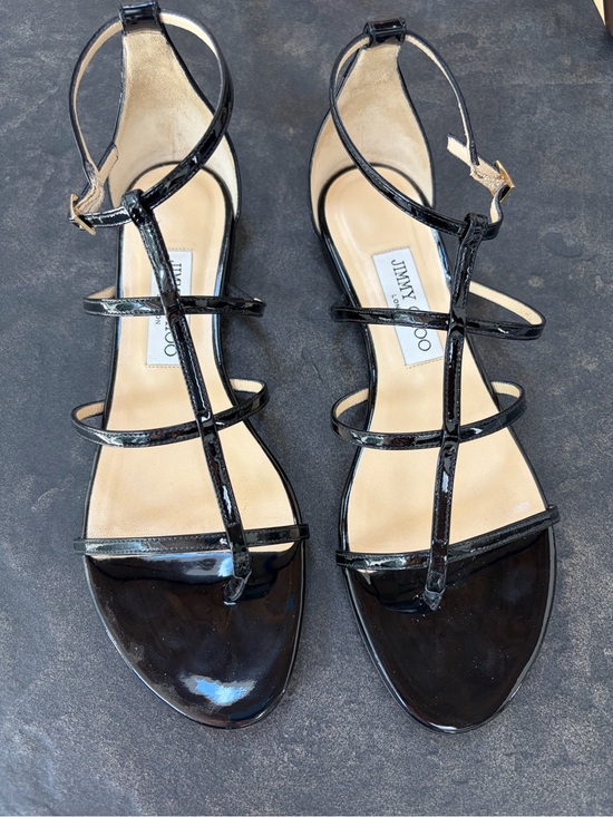 Jimmy Choo Shoes - Jimmy Choo Black Patent Multi-Strap Ankle Sandals